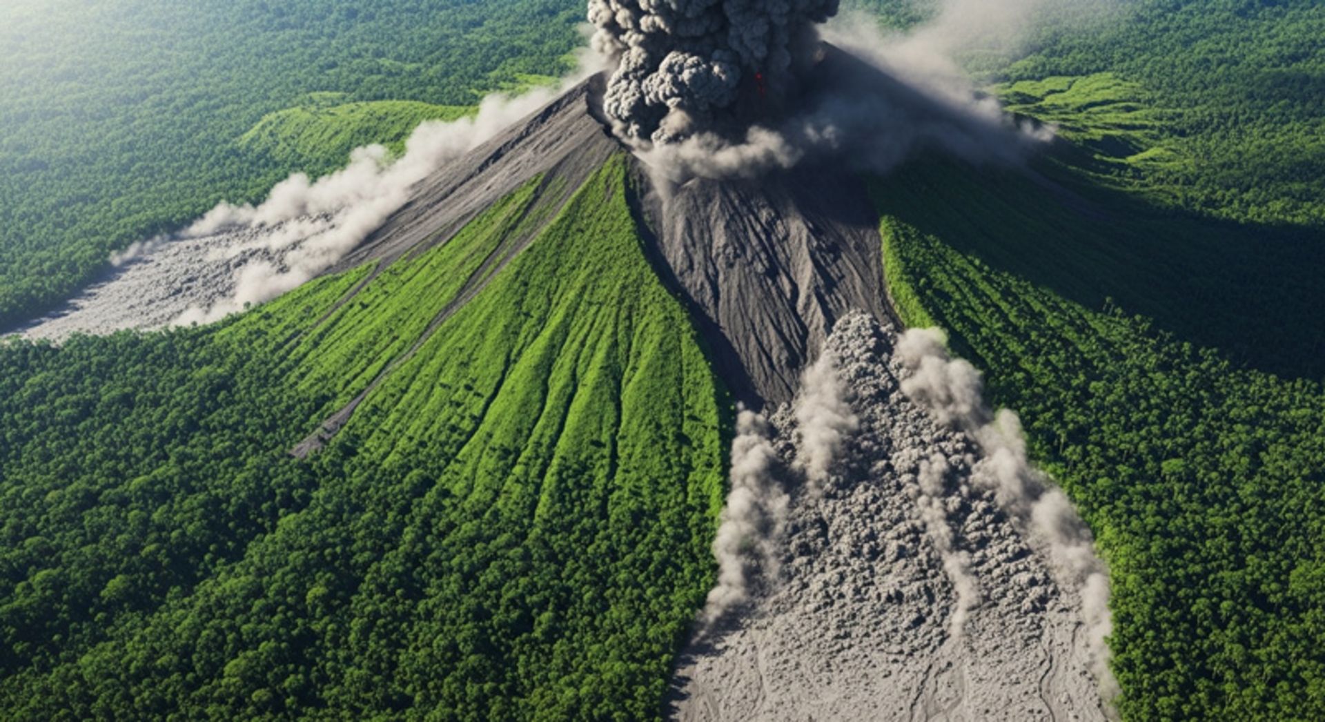 Volcanic eruption in forested mouains