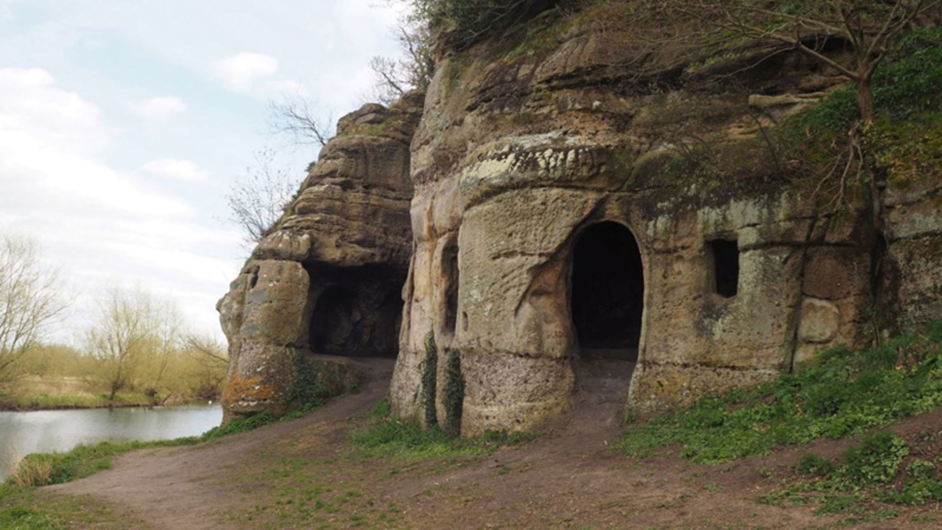 Cave houses by the lake