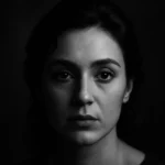 Close up black and white portrait of a lady