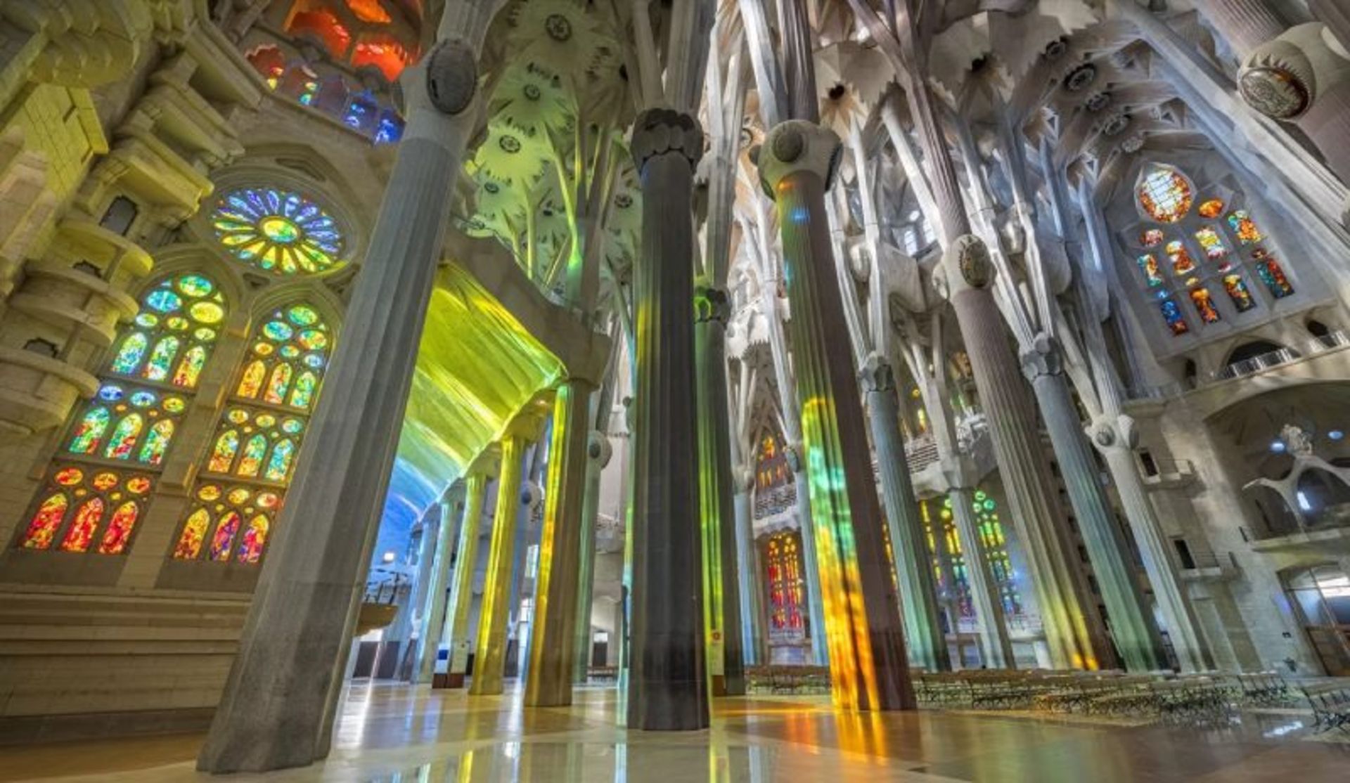 The ierior of the Sagrada Familia church in Spain