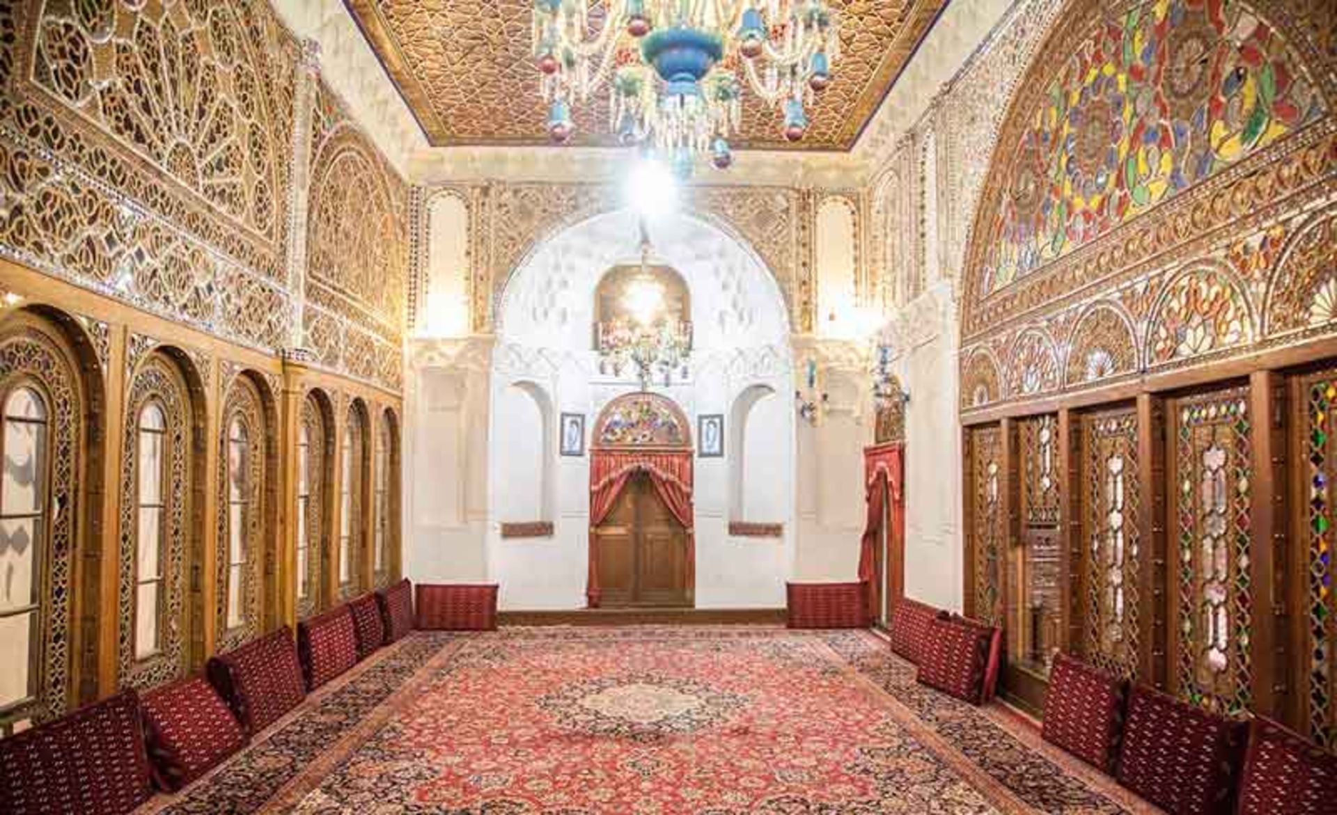 Ierior decorations and wooden doors and windows of Hosseinieh Aminiha Qazvin