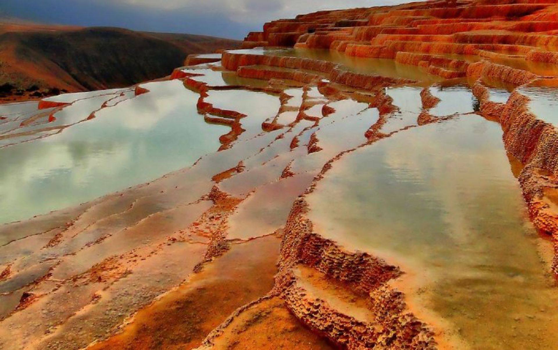 The colorful springs of Badab Surat. Source: Wikimedia; Photographer: Samaee