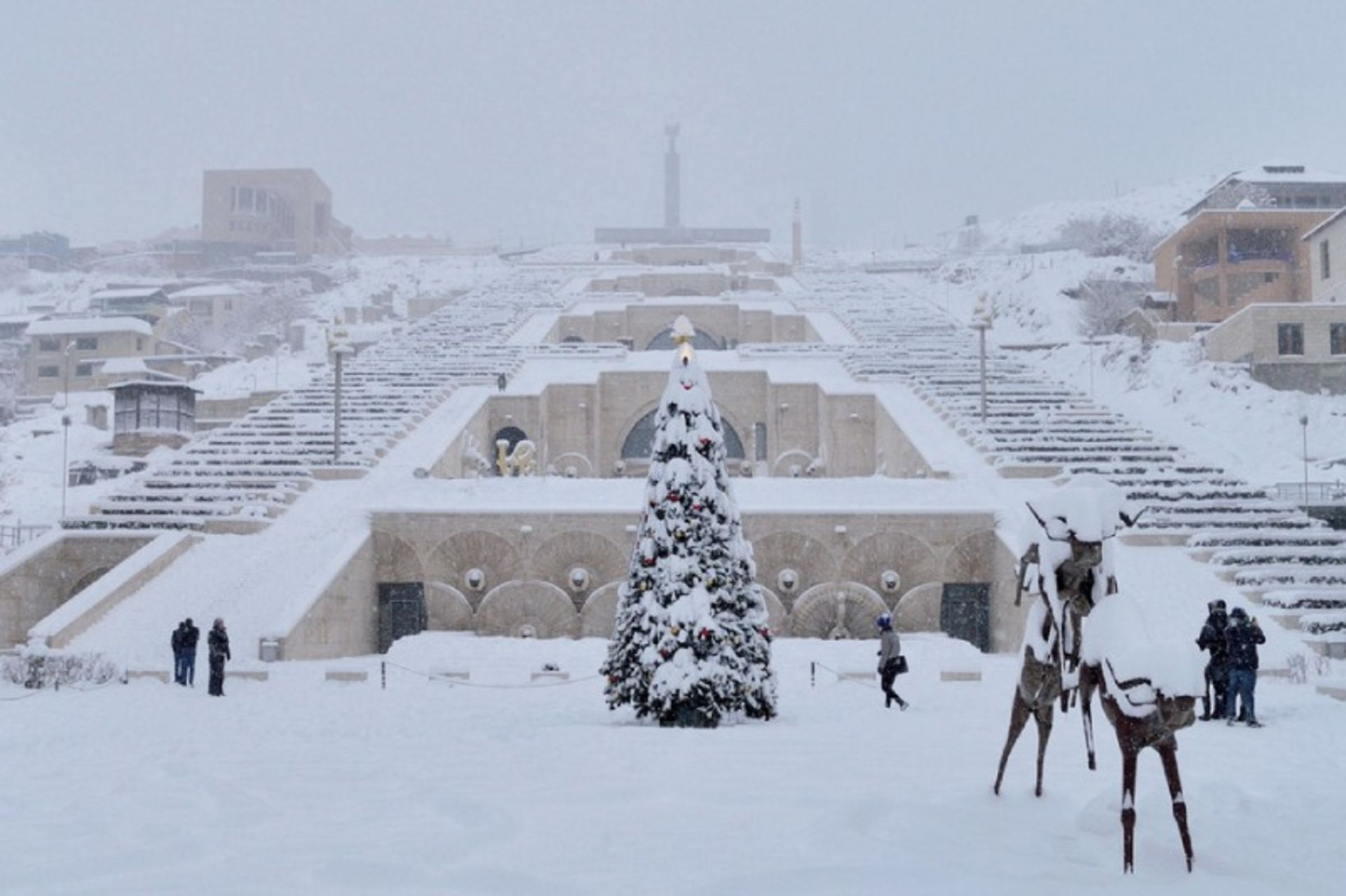 Snow in Cascade Park, Yerevan, Armenia