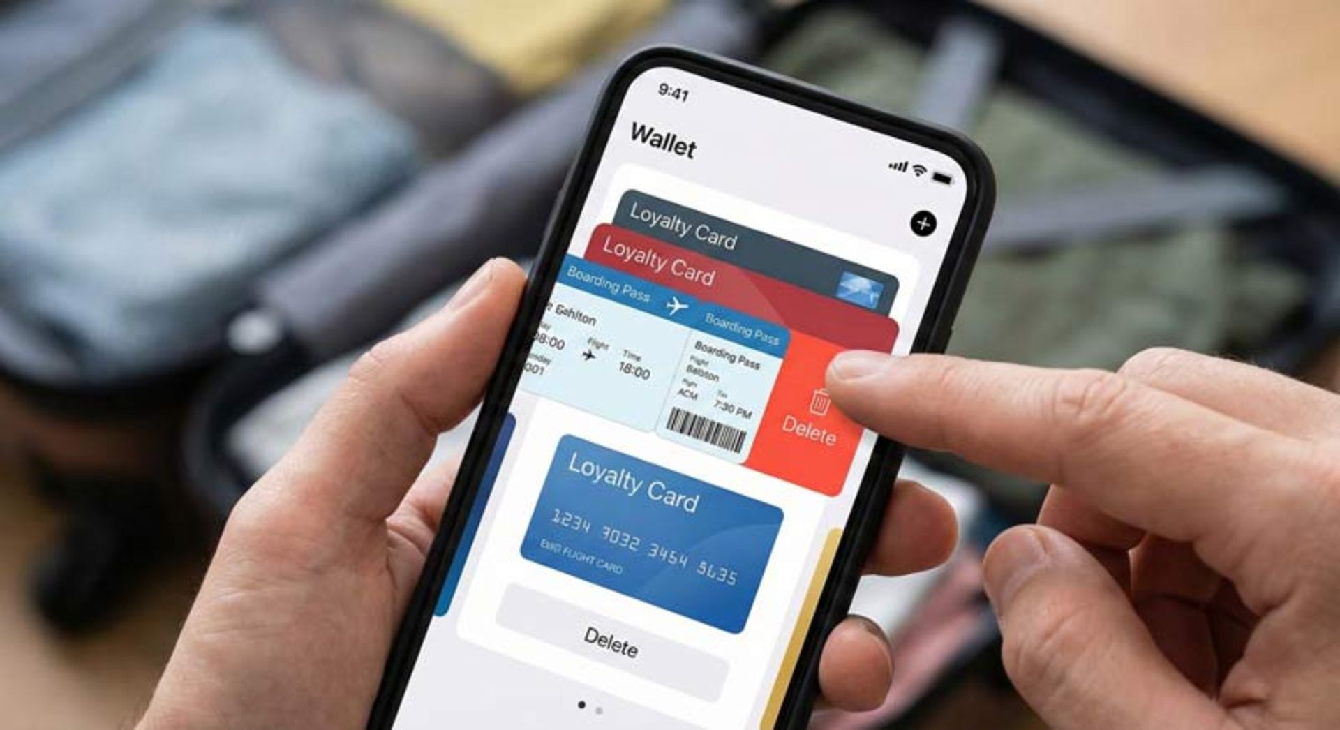 Fingerprint touching the digital ticket delete button