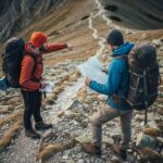 Two climbers using a map
