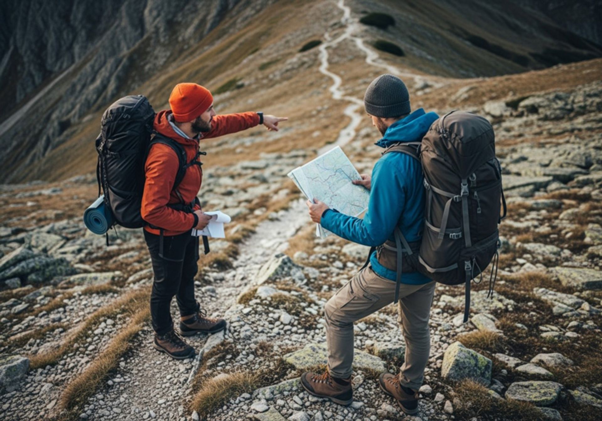 Two climbers using a map