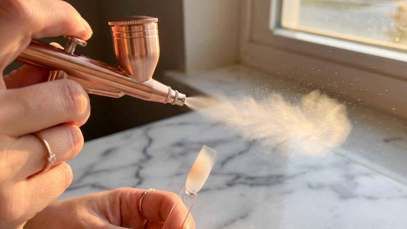 Nail airbrush device for ombre and light shade design