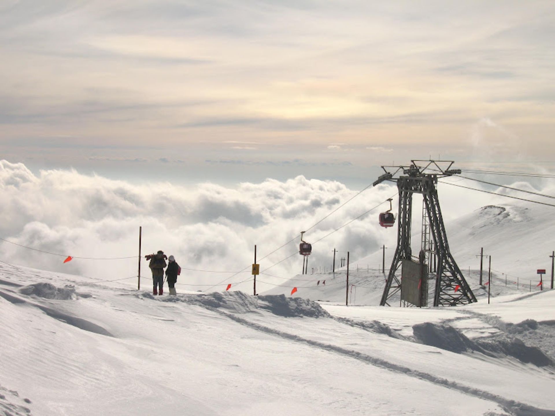 Resort ski resort with cloudy sky