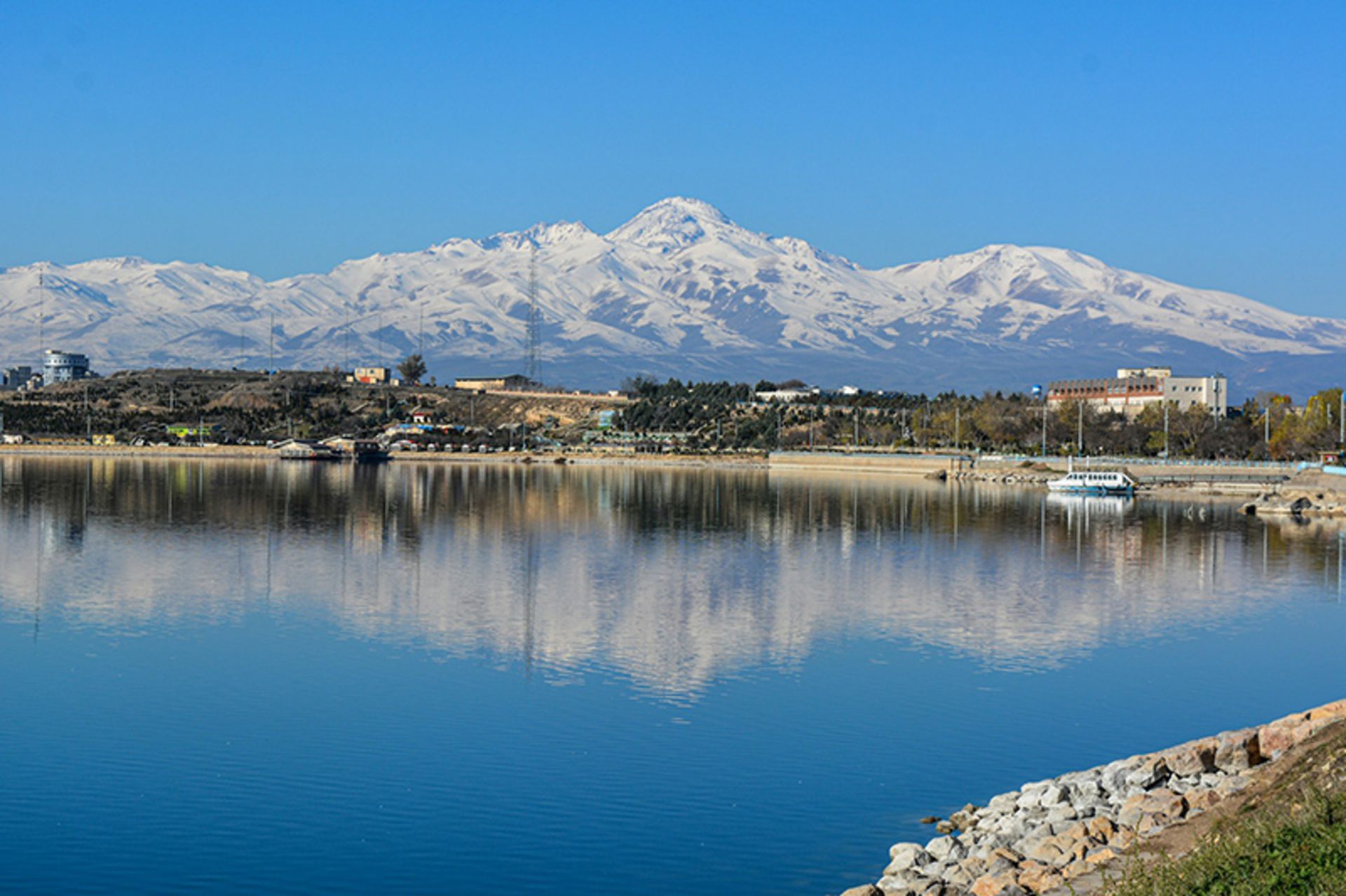 Shurabil Lake, Ardabil and snow-covered mouains