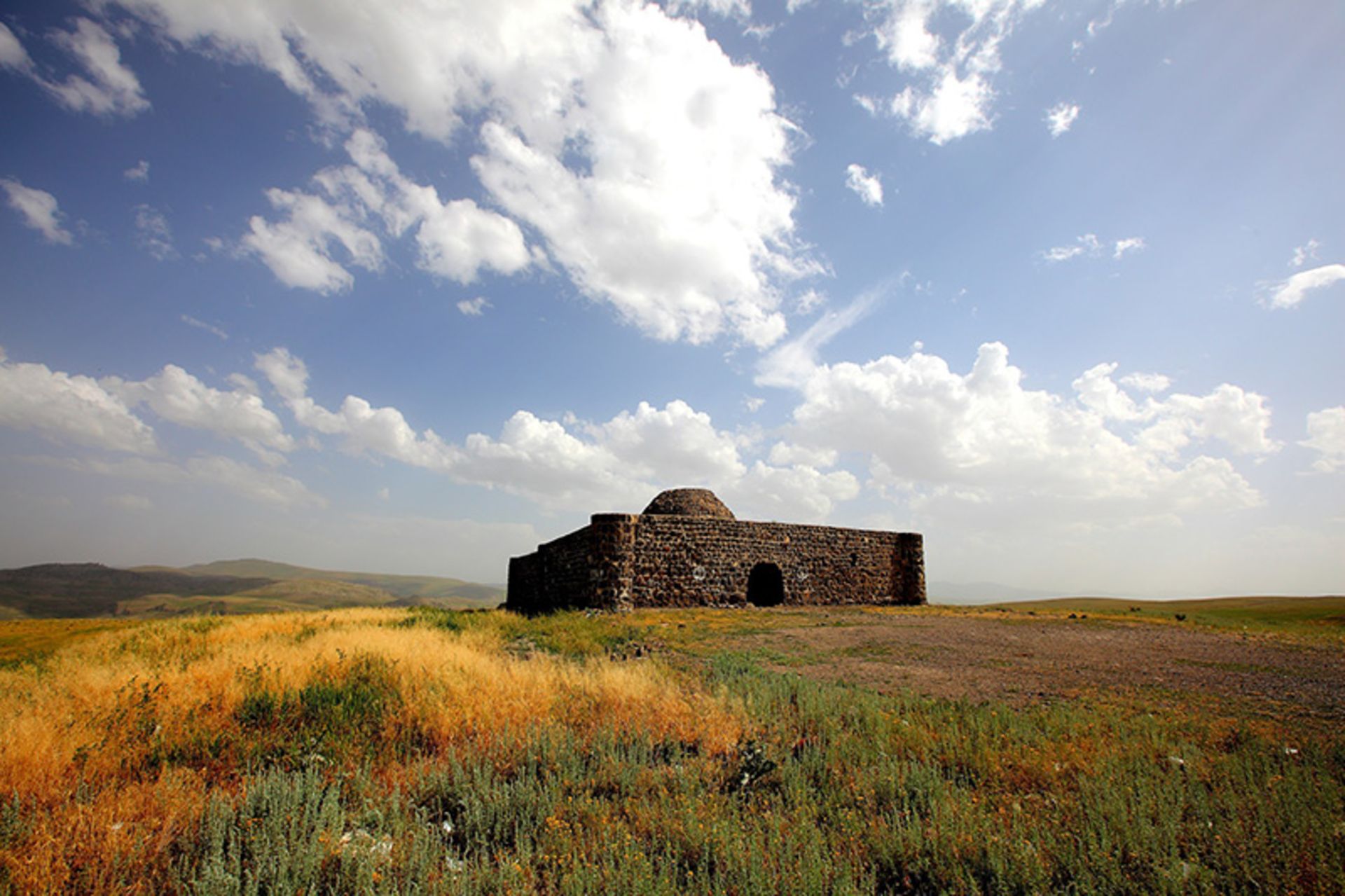 Sain stone caravanserai in the middle of the Ardabil plain