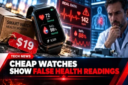 Cheap smartwatch showing inaccurate heart rate and blood oxygen readings
