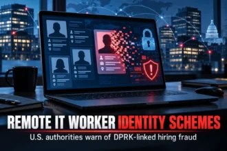 Conceptual cybersecurity illustration of false remote worker profiles and identity verification