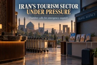 Conceptual empty hotel reception and travel agency representing tourism business pressures