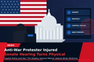 Anti-war protester injured during removal from a U.S. Senate hearing