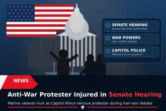 Anti-war protester injured during removal from a U.S. Senate hearing
