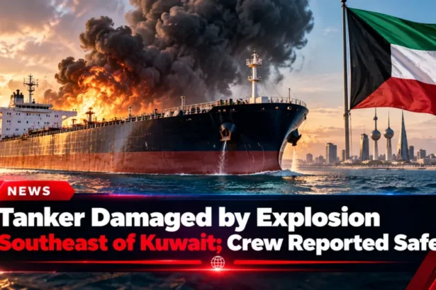 Tanker damaged by explosion southeast of Kuwait; crew reported safe